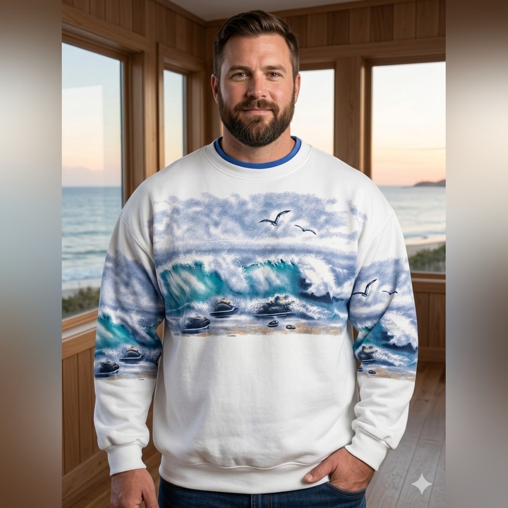 Vintage Art Unlimited Nature Painting Graphic Crewneck Wilderness Sweatshirt New